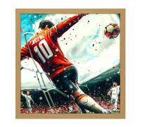 Wall Art Print Football Soccer Striker Abstract Sport Painting Square Framed Picture 16X16 Inch Artery8 Light Oak W16 inch x H16 inch