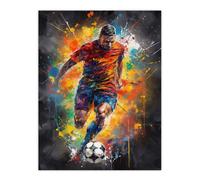 Wall Art Print Football Striker Colourful Artwork Boys Bedroom Gift For Him Fan Man Cave Poster Artery8 Multi W24 inch x H32 inch