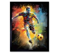 Wall Art Print Footballer About to Kick the Ball Vibrant Portrait Art Framed Artery8 Black W12 inch x H16 inch