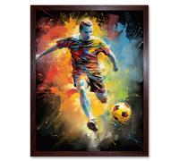 Wall Art Print Footballer About to Kick the Ball Vibrant Portrait Art Framed Artery8 Brown W12 inch x H16 inch