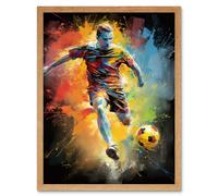 Wall Art Print Footballer About to Kick the Ball Vibrant Portrait Art Framed Artery8 Light Oak W12 inch x H16 inch