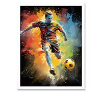 Wall Art Print Footballer About to Kick the Ball Vibrant Portrait Art Framed Artery8 White W12 inch x H16 inch