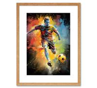 Wall Art Print Footballer About to Kick the Ball Vibrant Portrait Artwork Framed 9X7 Inch Artery8 Beige W7 inch x H9 inch