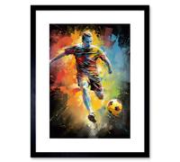 Wall Art Print Footballer About to Kick the Ball Vibrant Portrait Artwork Framed 9X7 Inch Artery8 Black W7 inch x H9 inch