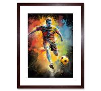 Wall Art Print Footballer About to Kick the Ball Vibrant Portrait Artwork Framed 9X7 Inch Artery8 Brown W7 inch x H9 inch
