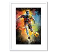 Wall Art Print Footballer About to Kick the Ball Vibrant Portrait Artwork Framed 9X7 Inch Artery8 White W7 inch x H9 inch