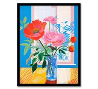 Wall Art Print Formidable Florals Acrylic Painting Wildflowers in Glass Vase Vibrant Blue Orange Pink Art Framed Wee Blue Coo Blue W12 inch x H16 inch