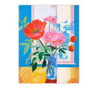 Wall Art Print Formidable Florals Acrylic Painting Wildflowers in Glass Vase Vibrant Blue Orange Pink Poster Wee Blue Coo Blue W24 inch x H32 inch