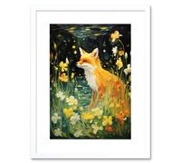Wall Art Print Fox Dream Floral Yellow Oil Painting Orange White Dreamscape of Lily Flowers in Spring Artwork Framed 9X7 Inch Artery8 White W7 inch x H9 inch