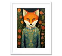 Wall Art Print Fox Flaunting Fancy Floral Frock Felicia Flower Field Fun Artwork Framed 9X7 Inch Artery8 White W7 inch x H9 inch