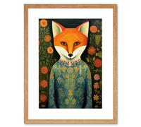 Wall Art Print Fox Flaunting Fancy Floral Frock Felicia Flower Field Fun Artwork Framed 9X7 Inch Artery8 Beige W7 inch x H9 inch