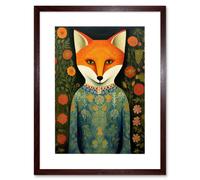 Wall Art Print Fox Flaunting Fancy Floral Frock Felicia Flower Field Fun Artwork Framed 9X7 Inch Artery8 Brown W7 inch x H9 inch
