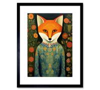 Wall Art Print Fox Flaunting Fancy Floral Frock Felicia Flower Field Fun Artwork Framed 9X7 Inch Artery8 Black W7 inch x H9 inch