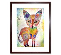 Wall Art Print Fox Folk Art Watercolour Painting Artwork Framed 9X7 Inch Artery8 Brown W7 inch x H9 inch