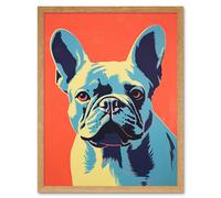 Wall Art Print French Bulldog Colour Block Artwork Coral Orange Blue Vibrant Pet Portrait Cute Art Framed Artery8 Light Oak W12 inch x H16 inch