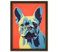 Wall Art Print French Bulldog Colour Block Artwork Coral Orange Blue Vibrant Pet Portrait Cute Artwork Framed A4 Artery8 Brown A4