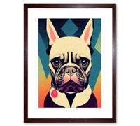 Wall Art Print French Bulldog Portrait Geometric Pastel Modern Artwork Framed 9X7 Inch Artery8 Brown W7 inch x H9 inch
