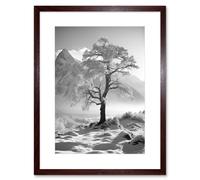 Wall Art Print Frozen Tree in Snowy Mountain Landscape Bright Black and White Photograph Winter Sunrise Crisp Morning Light Artwork Framed 9X7 Inch Artery8 Brown W7 inch x H9 inch
