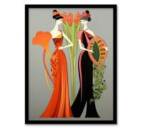 Wall Art Print Fruit Market Fashion Stylised Conceptual Painting Elegant Women with Produce Baskets Art Framed Wee Blue Coo Grey W12 inch x H16 inch