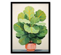 Wall Art Print Full Bodied Fiddle Leaf Fig Watercolour Painting Pastel Colour Green Pink Large Potted Plant Art Framed Wee Blue Coo Green A4