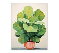 Wall Art Print Full Bodied Fiddle Leaf Fig Watercolour Painting Pastel Colour Green Pink Large Potted Plant Poster Wee Blue Coo Green W24 inch x H32 inch