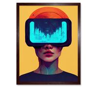 Wall Art Print Funky Virtual Reality Gamer Kids Art Framed Artery8 Brown W12 inch x H16 inch