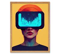 Wall Art Print Funky Virtual Reality Gamer Kids Art Framed Artery8 Light Oak W12 inch x H16 inch