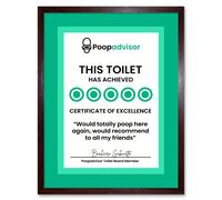 Wall Art Print Funny Bathroom Five Stars Poop Advisor Toilet Sign Bathroom Decor Art Framed Artery8 Brown W12 inch x H16 inch