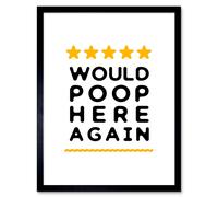Wall Art Print Funny Bathroom Review Sign Five Stars Would Poop Here Again Funny Toilet Decor Art Framed Artery8 Black W12 inch x H16 inch