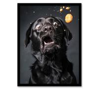 Wall Art Print Funny Black Labrador Dog Lover Treat Catch Photo Art Framed Poster Artery8 Black A4
