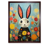 Wall Art Print Funny Bunny Modern Floral Rabbit Animal Artwork for Kids Bedroom or Baby Nursery Art Framed Artery8 Brown W12 inch x H16 inch