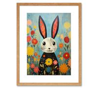 Wall Art Print Funny Bunny Modern Floral Rabbit Animal Artwork for Kids Bedroom or Baby Nursery Artwork Framed 9X7 Inch Artery8 Beige W7 inch x H9 inch