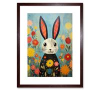 Wall Art Print Funny Bunny Modern Floral Rabbit Animal Artwork for Kids Bedroom or Baby Nursery Artwork Framed 9X7 Inch Artery8 Brown W7 inch x H9 inch