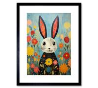 Wall Art Print Funny Bunny Modern Floral Rabbit Animal Artwork for Kids Bedroom or Baby Nursery Artwork Framed 9X7 Inch Artery8 Black W7 inch x H9 inch