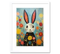 Wall Art Print Funny Bunny Modern Floral Rabbit Animal Artwork for Kids Bedroom or Baby Nursery Artwork Framed 9X7 Inch Artery8 White W7 inch x H9 inch