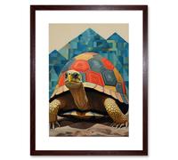 Wall Art Print Geometric Turtle Colourful Hexagon Scutes Shell Pattern Tortoise Bathroom Nautical Theme Artwork Framed 9X7 Inch Artery8 Brown W7 inch x H9 inch