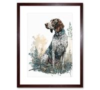 Wall Art Print German Pointer Dog Sitting in Field Modern Detailed Artwork Framed 9X7 Inch Artery8 Brown W7 inch x H9 inch