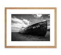 Wall Art Print Ghost Abandoned Ship Boat Iceland Framed Artery8 Beige W7 inch x H9 inch