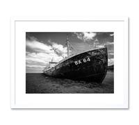 Wall Art Print Ghost Abandoned Ship Boat Iceland Framed Artery8 White W7 inch x H9 inch