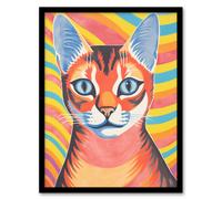 Artery8 Ginger Cat Bold Vibrant Screen Print Risograph Artwork Spot Colourful Impact Duotone Retro Riso Interior Design Artwork Framed Wall Art Print A4