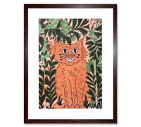 Wall Art Print Ginger Orange Tabby Cat in Plants Modern Folk Artwork Framed 9X7 Inch Artery8 Brown W7 inch x H9 inch