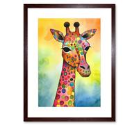 Wall Art Print Giraffe With Multicolour Pattern Folk Art Watercolour Painting Artwork Framed 9X7 Inch Artery8 Brown W7 inch x H9 inch
