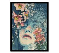 Wall Art Print Girl in Pink Daffodils Boho Hippy Soft Narcissus Art Framed Poster Artery8 Black W12 inch x H16 inch