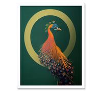 Wall Art Print Glamorous Stylish Chic Modern Peacock Green Gold Orange Art Framed Artery8 White W12 inch x H16 inch