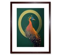 Wall Art Print Glamorous Stylish Chic Modern Peacock Green Gold Orange Artwork Framed 9X7 Inch Artery8 Brown W7 inch x H9 inch