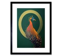 Wall Art Print Glamorous Stylish Chic Modern Peacock Green Gold Orange Artwork Framed 9X7 Inch Artery8 Black W7 inch x H9 inch