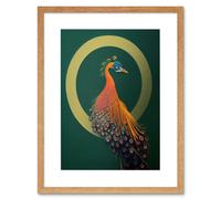 Wall Art Print Glamorous Stylish Chic Modern Peacock Green Gold Orange Artwork Framed 9X7 Inch Artery8 Beige W7 inch x H9 inch