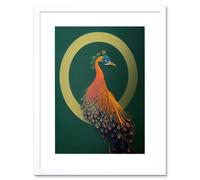 Wall Art Print Glamorous Stylish Chic Modern Peacock Green Gold Orange Artwork Framed 9X7 Inch Artery8 White W7 inch x H9 inch