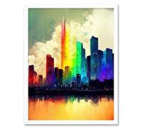 Wall Art Print Glass City Of Rainbow Reflections Cityscape Art Framed Artery8 White W12 inch x H16 inch