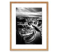 Wall Art Print Glen Canyon Colorado River Bend Black and White Photograph High Contrast Dramatic Landscape Artwork Framed 9X7 Inch Artery8 Beige W7 inch x H9 inch